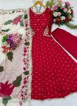 LATEST CHINON SILK EMBROIDERY SEQUENCE WORK GOWN BOTTOM WITH DUPATTA FESTIVE WEAR WHOLESALE PRICE ETHNIC GARMENT (4)