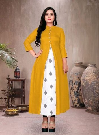 LATEST COTTON DIGITAL PRINTED GOWN  YELLOW