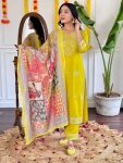 LATEST COTTON EMBROIDERY GOTA PATTI WORK TOP BOTTOM WITH DUPATTA YELLOW