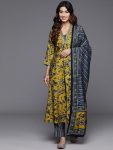 LATEST COTTON FLORAL PRINT TOP BOTTOM WITH DUPATTA YELLOW