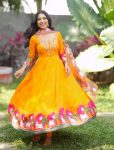 LATEST COTTON KALAMKARI PRINT WITH EMBROIDERY WORK GOWN WITH DUPATTA YELLOW