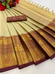 LATEST COTTON SILK JACQUARD WORK SAREE WITH UNSTITCHED BLOUSE CREAM
