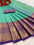 LATEST COTTON SILK JACQUARD WORK SAREE WITH UNSTITCHED BLOUSE FESTIVE WEAR WHOLESALE PRICE ETHNIC GARMENT (17)