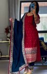 LATEST FAUX GEORGETTE EMBROIDERY SEQUENCE WORK TOP BOTTOM WITH DUPATTA RED