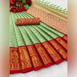 LATEST MERCERIZED COTTON SILK WEAVING WORK SAREE WITH UNSTITCHED BLOUSE SEA GREEN