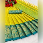 LATEST MERCERIZED COTTON SILK WEAVING WORK SAREE WITH UNSTITCHED BLOUSE LEMON