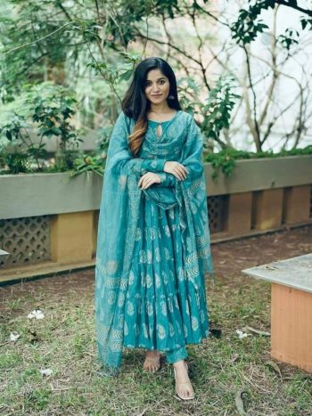 LATEST MUSLIN DIGITAL PRINT AND RUFFLED WORK GOWN BOTTOM WITH DUPATTA RAMA
