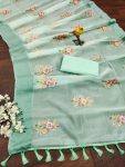 LATEST ORGANZA MULTI THREAD EMBROIDERY WITH ZARI WEAVING WORK SAREE WITH UNSTITCHED BLOUSE FESTIVE WEAR WHOLESALE PRICE ETHNIC GARMENT (2)