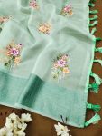LATEST ORGANZA MULTI THREAD EMBROIDERY WITH ZARI WEAVING WORK SAREE WITH UNSTITCHED BLOUSE FESTIVE WEAR WHOLESALE PRICE ETHNIC GARMENT (2)