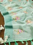 LATEST ORGANZA MULTI THREAD EMBROIDERY WITH ZARI WEAVING WORK SAREE WITH UNSTITCHED BLOUSE FESTIVE WEAR WHOLESALE PRICE ETHNIC GARMENT (2)