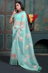 LATEST ORGANZA MULTI THREAD EMBROIDERY WITH ZARI WEAVING WORK SAREE WITH UNSTITCHED BLOUSE FESTIVE WEAR WHOLESALE PRICE ETHNIC GARMENT (2)