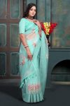 LATEST ORGANZA MULTI THREAD EMBROIDERY WITH ZARI WEAVING WORK SAREE WITH UNSTITCHED BLOUSE FESTIVE WEAR WHOLESALE PRICE ETHNIC GARMENT (2)