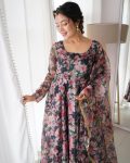 LATEST ORGANZA TABBY SILK DIGITAL PRINTED GOWN WITH DUPATTA FESTIVE WEAR WHOLESALE PRICE ETHNIC GARMENT(12)