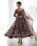 LATEST ORGANZA TABBY SILK DIGITAL PRINTED GOWN WITH DUPATTA  BLACK