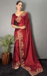 LATEST RANGOLI SILK ZARI WORK WITH SWAROVSKI WORK READY TO WEAR SAREE WITH UNSTITCHED BLOUSE MAROON