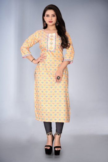 LATEST RAYON DIGITAL PRINTED KURTI  YELLOW