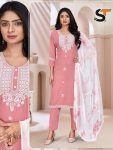 LATEST RAYON EMBROIDERY WORK TOP BOTTOM WITH DUPATTA  BABY PINK