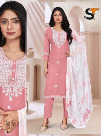 LATEST RAYON EMBROIDERY WORK TOP BOTTOM WITH DUPATTA  BABY PINK