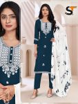 LATEST RAYON EMBROIDERY WORK TOP BOTTOM WITH DUPATTA  RAMA