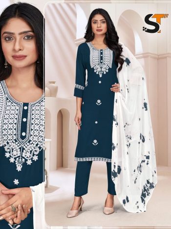 LATEST RAYON EMBROIDERY WORK TOP BOTTOM WITH DUPATTA  RAMA