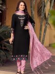 LATEST RAYON EMBROIDERY WORK TOP BOTTOM WITH DUPATTA BLACK