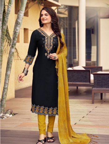 LATEST RAYON EMBROIDERY WORK TOP BOTTOM WITH DUPATTA BLACK