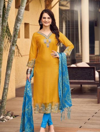 LATEST RAYON EMBROIDERY WORK TOP BOTTOM WITH DUPATTA YELLOW