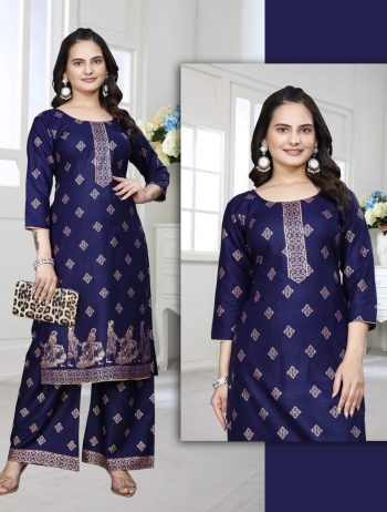 LATEST RAYON FOIL PRINTED TOP BOTTOM SET NAVY BLUE