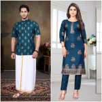 LATEST RAYON FOIL PRINTED WOMEN'S TOP WITH BOTTOM AND COTTON FLEX FOIL PRINTED MEN'S SHIRT COUPLE COMBO RAMA