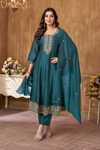 LATEST RAYON SILK EMBROIDERY SEQUENCE WORK TOP BOTTOM WITH DUPATTA GREEN