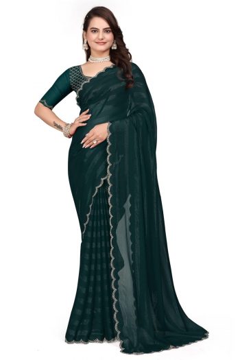 LATEST RIMZIM PATTA HOT FIX SAREE WITH UNSTITCHED BLOUSE RAMA
