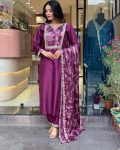 LATEST ROMAN SILK EMBROIDERY WORK TOP BOTTOM WITH DUPATTA WINE