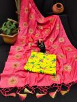 LATEST SANA SILK EMBROIDERY WORK SAREE WITH UNSTITCHED BLOUSE FESTIVE WEAR WHOLESALE PRICE ETHNIC GARMENT (4)