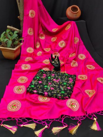 LATEST SANA SILK EMBROIDERY WORK SAREE WITH UNSTITCHED BLOUSE  RANI