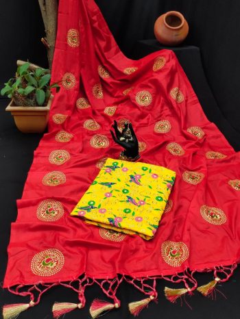 LATEST SANA SILK EMBROIDERY WORK SAREE WITH UNSTITCHED BLOUSE  RED