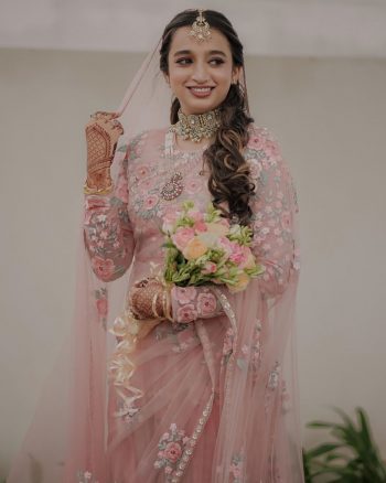 LATEST SOFT NET THREAD WITH SEQUENCE WORK SAREE WITH UNSTITCHED BLOUSE BABY PINK