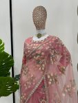 LATEST SOFT NET THREAD WITH SEQUEANCE WORK SAREE WITH UNSTITCHED BLOUSE PARTY WEAR WHOLESALE PRICE ETHNIC GARMENT (16)