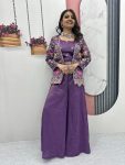 LATEST TISSUE SIMMER EMBROIDERY SEQUENCE WORK CROP TOP PALAZZO WITH SHRUG PARTY WEAR WHOLESALE PRICE ETHNIC GARMENT (9)