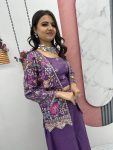 LATEST TISSUE SIMMER EMBROIDERY SEQUENCE WORK CROP TOP PALAZZO WITH SHRUG PARTY WEAR WHOLESALE PRICE ETHNIC GARMENT (9)