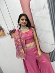 LATEST TISSUE SIMMER EMBROIDERY SEQUENCE WORK CROP TOP PALAZZO WITH SHRUG PARTY WEAR WHOLESALE PRICE ETHNIC GARMENT (7)
