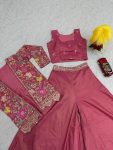 LATEST TISSUE SIMMER EMBROIDERY SEQUENCE WORK CROP TOP PALAZZO WITH SHRUG PARTY WEAR WHOLESALE PRICE ETHNIC GARMENT (7)