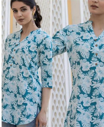 LATEST TWILL RAYON DIGITAL PRINTED TOP SKY