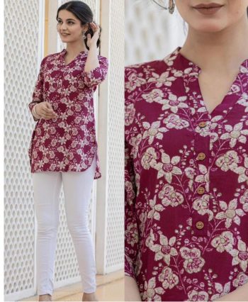 LATEST TWILL RAYON DIGITAL PRINTED TOP MAROON