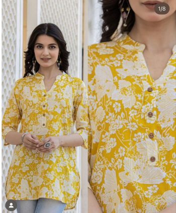 LATEST TWILL RAYON DIGITAL PRINTED TOP YELLOW