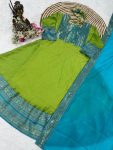 LATEST VICHITRA SILK JACQUARD WEAVING ZARI BORDER WORK GOWN WITH DUPATTA FESTIVE WEAR WHOLESALE PRICE ETHNIC GARMENT (2)