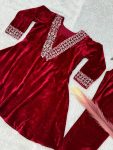 LATEST VISCOSE VELVET EMBROIDERY AND READY MADE KODI LACE WORK TOP AND BOTTOM SET FESTIVE WEAR WHOLESALE PRICE ETHNIC GARMENT (4)