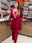 LATEST VISCOSE VELVET EMBROIDERY AND READY MADE KODI LACE WORK TOP AND BOTTOM SET MAROON