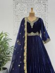 LATEST VISCOSE VELVET EMBROIDERY AND SEQUENCE WORK GOWN BOTTOM WITH DUPATTA FESTIVE WEAR WHOLESALE PRICE ETHNIC GARMENT (5)