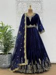 LATEST VISCOSE VELVET EMBROIDERY AND SEQUENCE WORK GOWN BOTTOM WITH DUPATTA NAVY BLUE