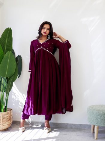 LATEST GEORGETTE HAND MOTI WORK GOWN BOTTOM WITH DUPATTA WINE